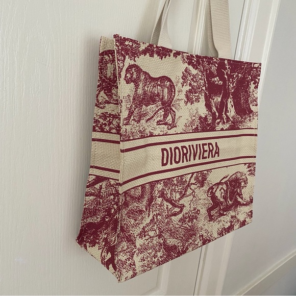 Brand New Christian Dior Red Dioriviera Print Paper Straw Tote Bag XL size - Picture 8 of 14